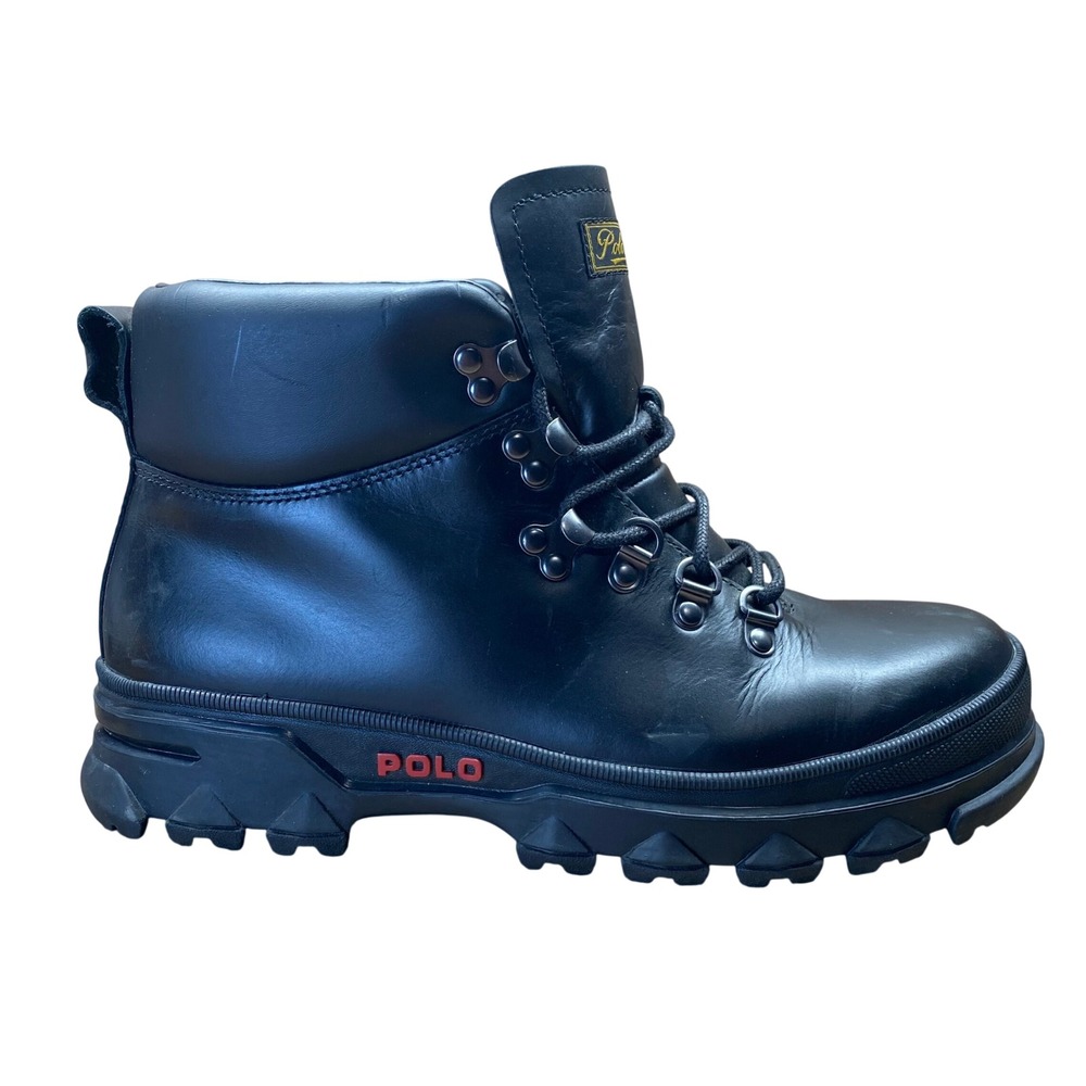 Polo Ralph Lauren Hainsworth Boots Black Mens 9D Leather Hiking Gorpcore $198